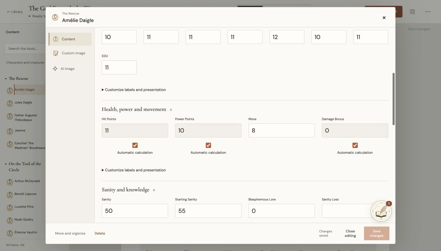 Edit a character sheet · 02 / 03
