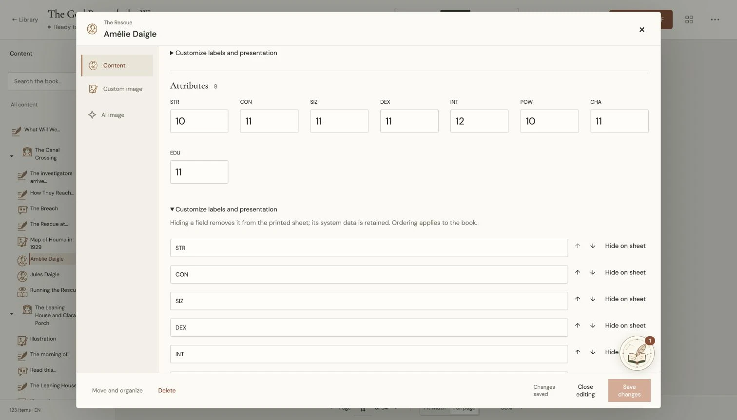 Edit a character sheet · 03 / 03