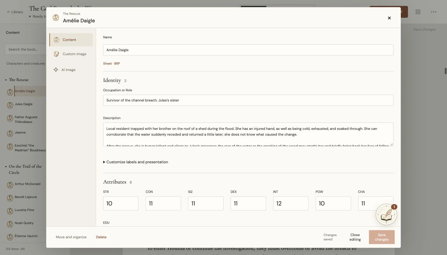 Edit a character sheet · 01 / 03